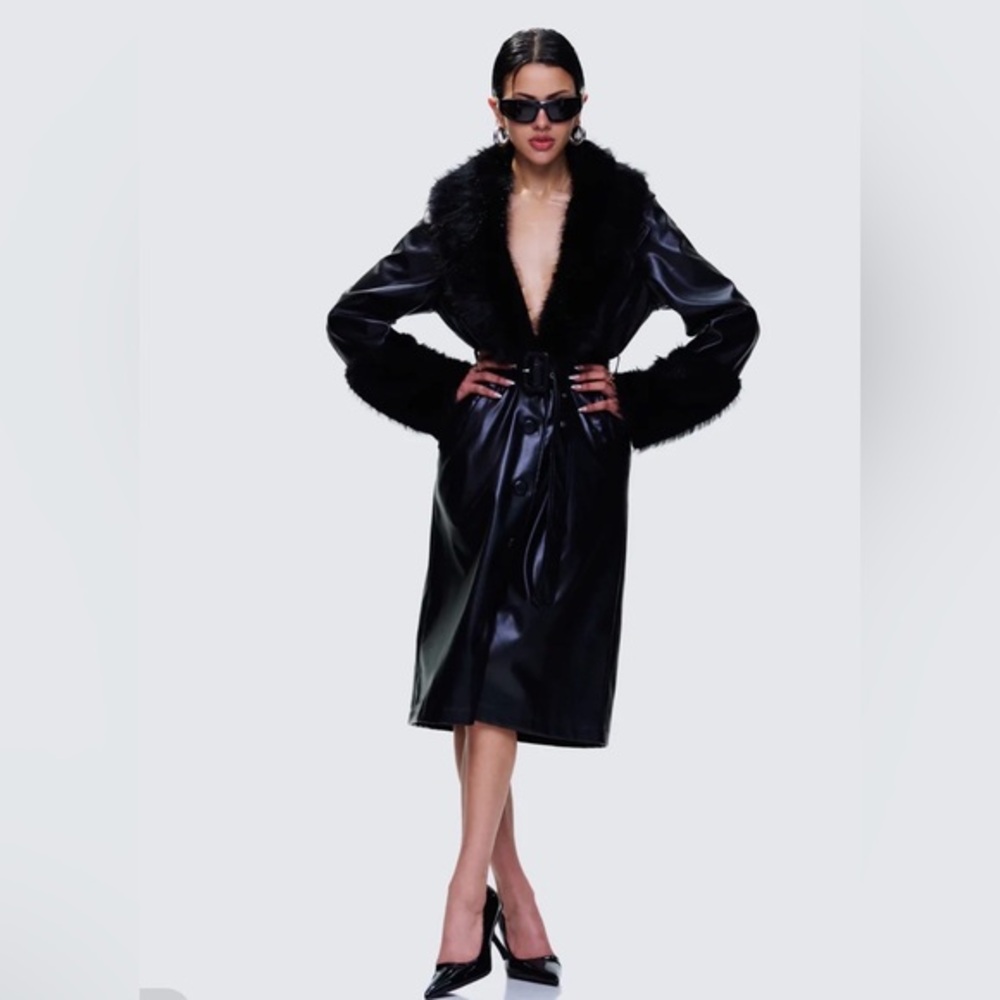 Finesse Willa Black Vegan Fur Leather Coat FE2 2X